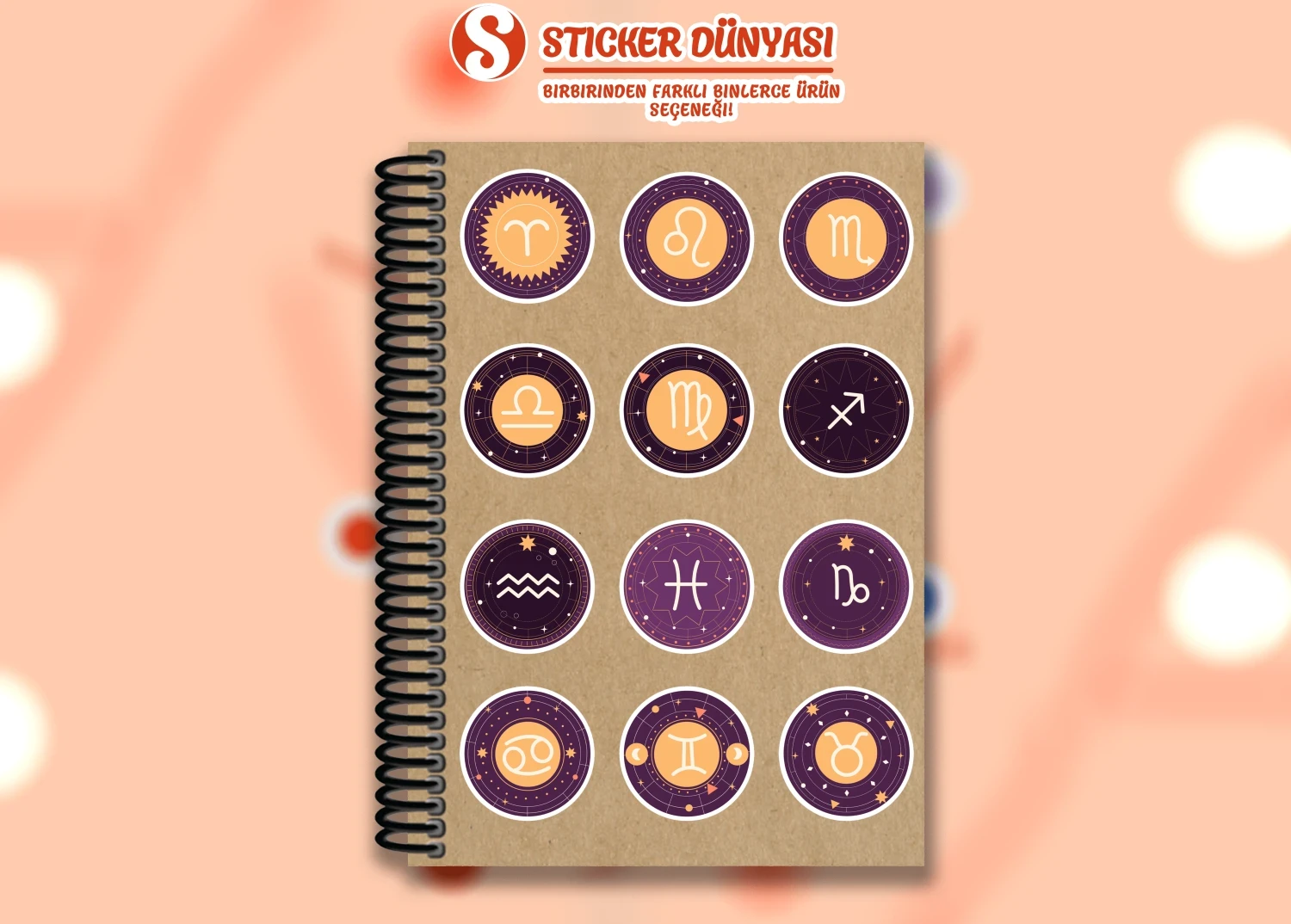 Yuvarlak Astroloji ve Burç Desenli Yaratıcı Sticker Koleksiyonu (Burçlar2) görsel 3